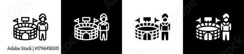 Stadium Owner Line And Glyph Icon In White And Black Background