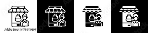 Online Store Owner Line And Glyph Icon In White And Black Background