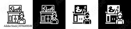 Toy Store Owner Line And Glyph Icon In White And Black Background