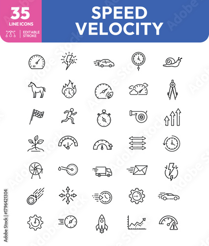 Speed and Velocity Line Icons A Diverse Set of Motion and Time Concepts