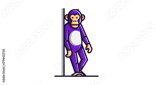 Cartoon monkey character leaning against a wall in flat vector illustration