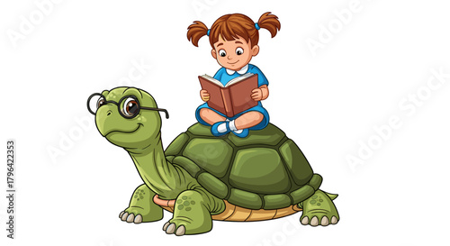 Girl Reading on a Turtle Education and Learning Illustration