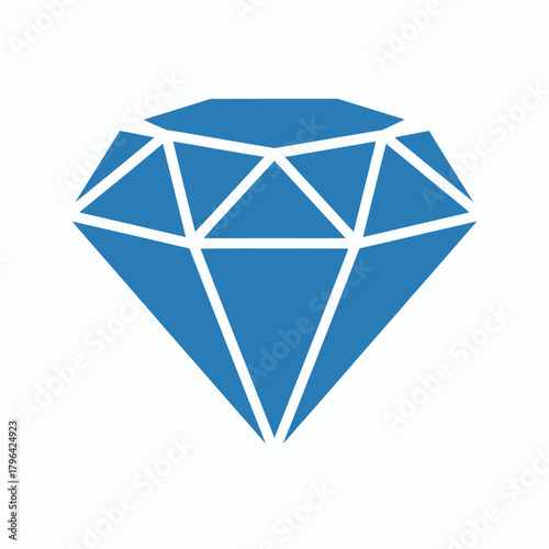 Blue Diamond Illustration with Geometric Facets and Clean Lines.