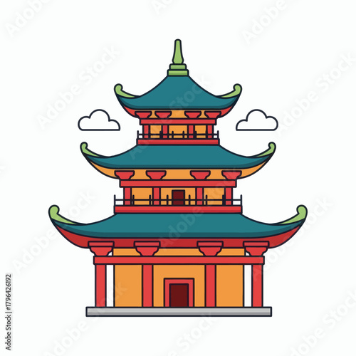 Colorful Pagoda Illustration A Traditional Asian Architectural Icon.
