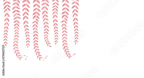 Delicate watercolor illustration featuring graceful pink cascading leaves against a pristine white background, perfect for gentle designs.