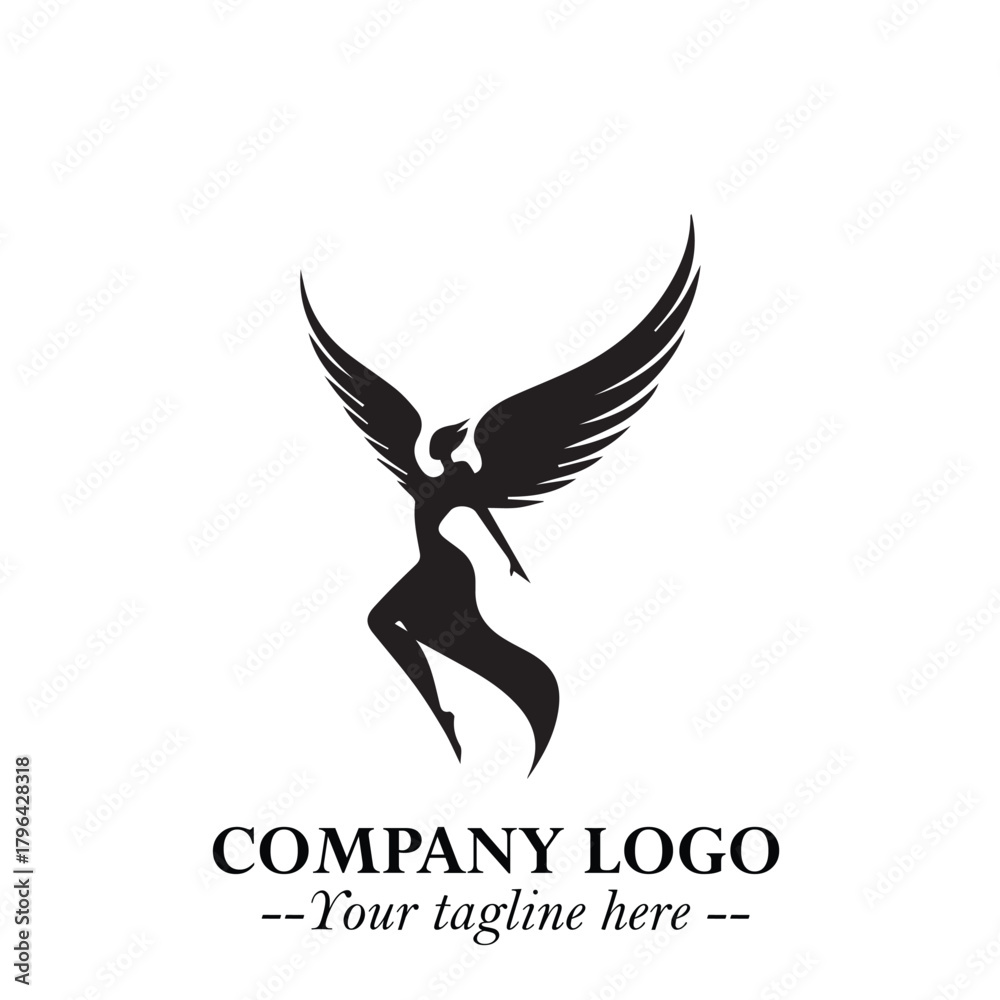 Fototapeta premium Elegant Angel Woman Silhouette Logo Symbol on White Background