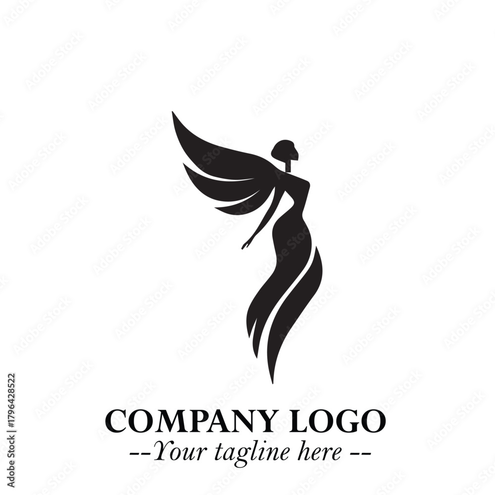 Fototapeta premium Elegant Angel Woman Silhouette Logo Symbol on White Background
