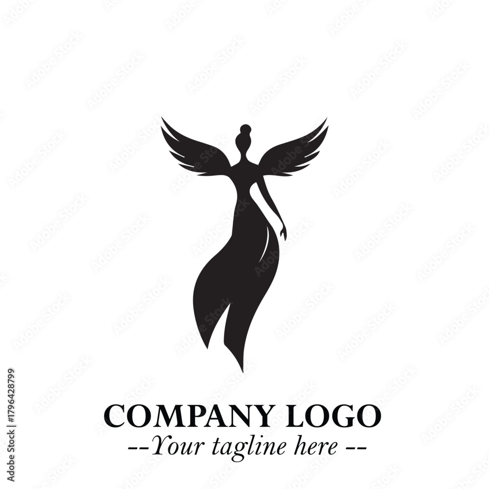 Fototapeta premium Elegant Angel Woman Silhouette Logo Symbol on White Background