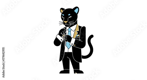 Cartoon panther in formal attire illustrated on white background