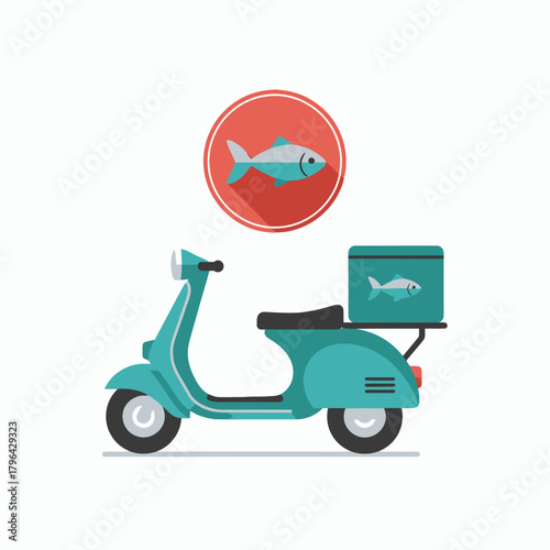 Fish Delivery Scooter with Red Circle Icon.
