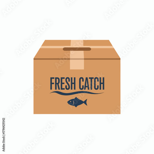 Fresh Catch Fish Delivery Box Illustration.