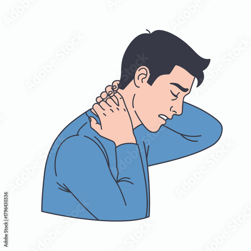 Man Experiencing Neck Pain and Discomfort Illustration.