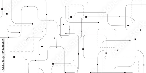 Vector digital technology white background. Concept with technology black line. Abstract futuristic background with crossed lines, dots with squee. Illustration Vector design Network and Connection.	