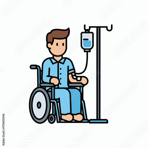 Patient in Wheelchair Receiving IV Treatment Illustration.