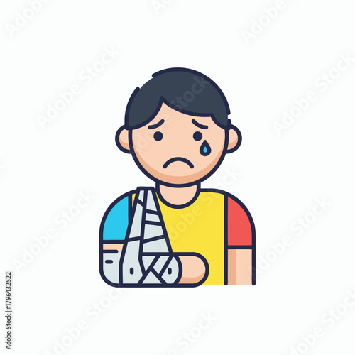 Sad Boy with Broken Arm in Sling.