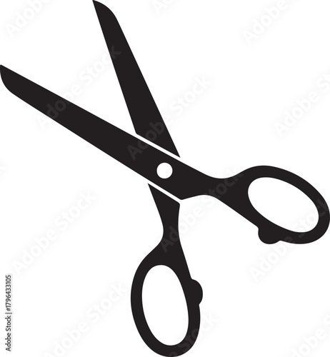 Open black vector scissors illustration representing a common cutting implement for office work and crafting activities