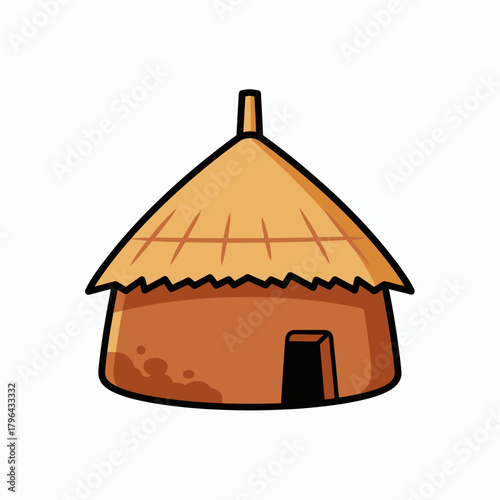 Traditional African Hut with Thatched Roof.