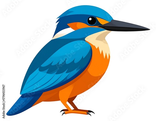A vibrant illustration features a stylized, colorful bird with bright blue, orange, and white feathers and a dark beak