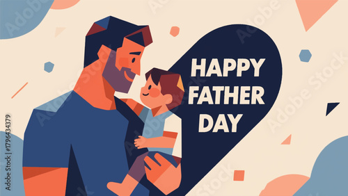 Father's Day Illustration With A Father Holding His Child Vector Design Template