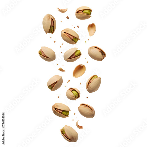 Floating Pistachio Nuts Against Transparent Background for Culinary Use