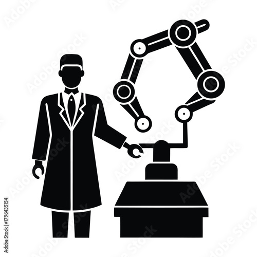 Surgeon Operating Robotic Arms Silhouette