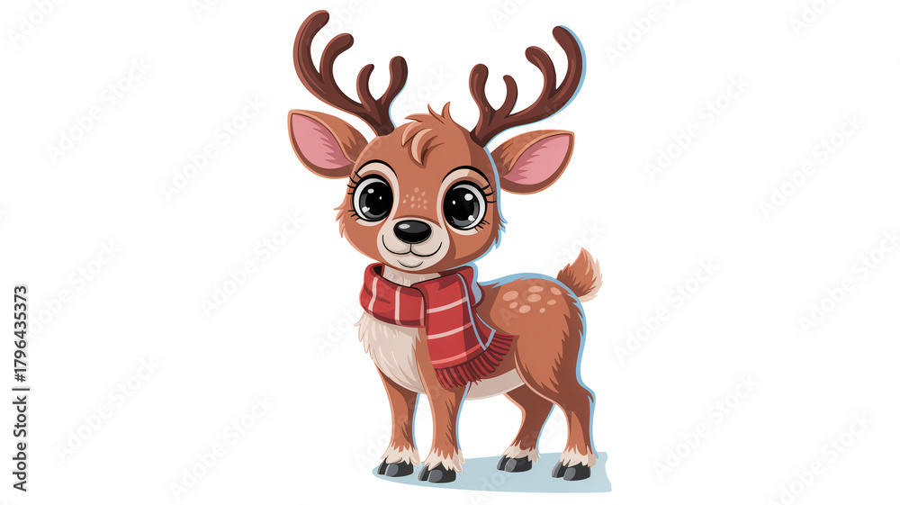 Fototapeta premium Adorable cartoon reindeer with cozy scarf ready for winter fun