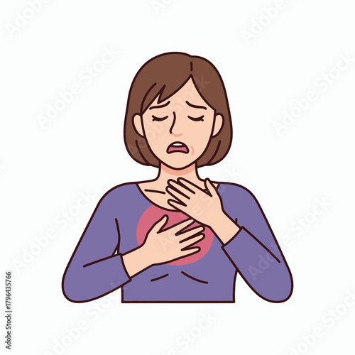 Woman Experiencing Chest Pain A Health Concern Illustration.