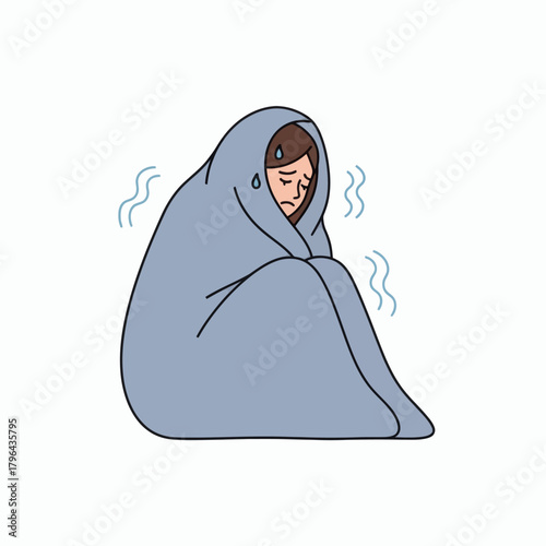 Woman Feeling Cold Wrapped in Blanket.