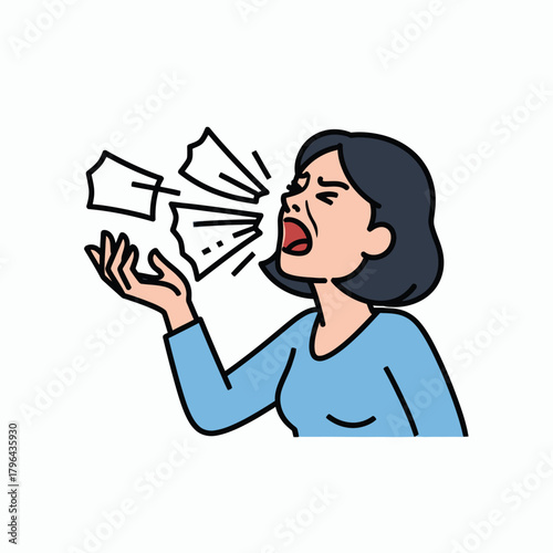 Woman Sneezing with Tissues in Hand Illustration.