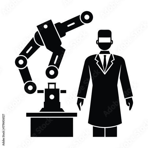 Surgeon Operating Robotic Arms Silhouette