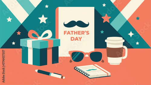 Illustration Of A Coffee Cup With A Gift And A Father's Day Poster Vector Design Template