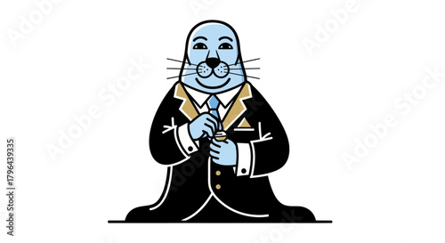 Cartoon seal in suit vector illustration for business or marketing