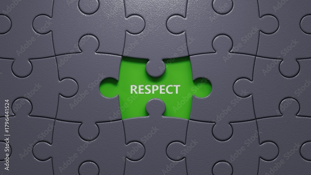 Fototapeta premium respect concept on puzzle pieces with missing pieces.close up of puzzle pieces with missing pieces,Business Concept.3D rendering.