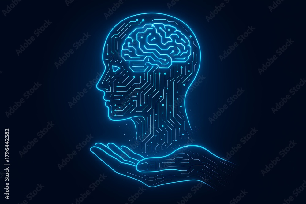 Obraz premium AI brain circuit design on hand for cutting edge technology innovation concept