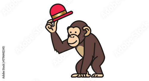 Chimpanzee holding up hat illustration isolated on white background