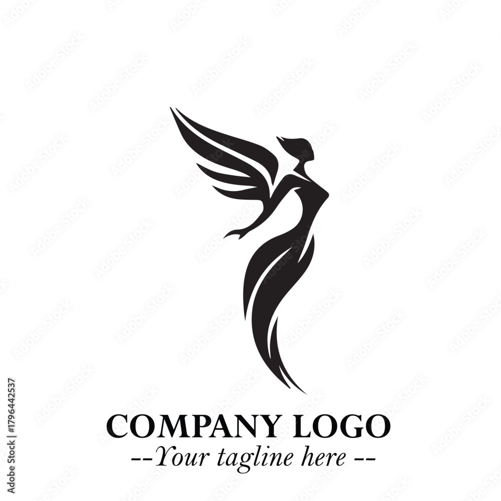 Fototapeta premium Elegant Angel Woman Silhouette Logo Symbol on White Background