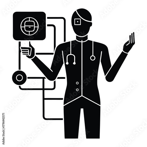 AI Assisted Doctor Silhouette with Virtual Interface