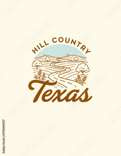 Texas hill country vector illustration graphic print artwork for apparel, t shirt, sticker, poster, wallpaper and others.
