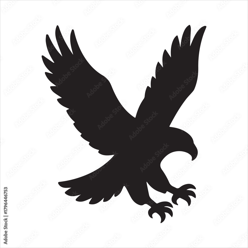 Fototapeta premium Silhouette eagle flying with open wings descending Vector Illustration