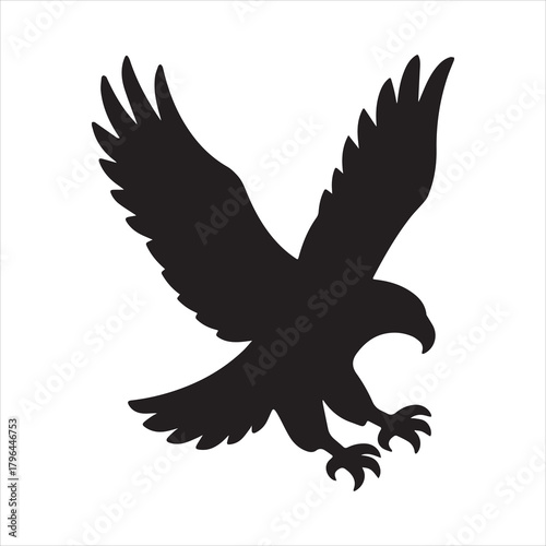 Silhouette eagle flying with open wings descending Vector Illustration