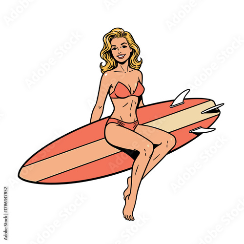 surfer girl with surfboard vector pop art design