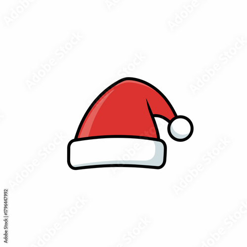 Classic red and white santa hat christmas holiday accessory icon perfect for festive seasonal celebration or winter costume branding design