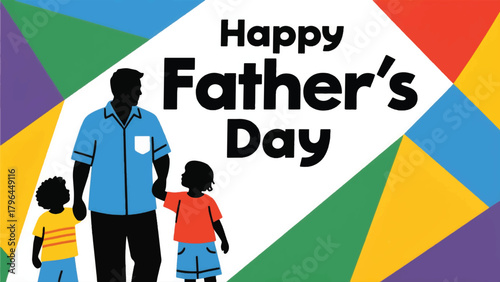 Happy Father's Day Illustration With A Father Holding His Two Children Vector Design Template