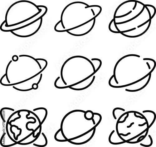 Hand drawn planets and celestial bodies collection