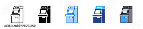 Atm Machine Icon Set Multiple Style Collection
