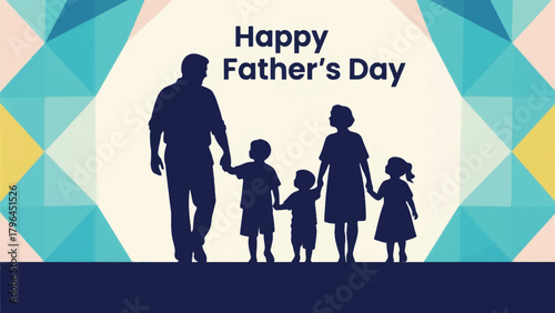 Happy Father's Day Illustration With Family Silhouette Vector Design Template