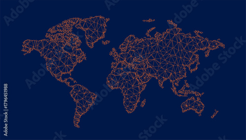 abstract world map with connected triangular shapes vector design