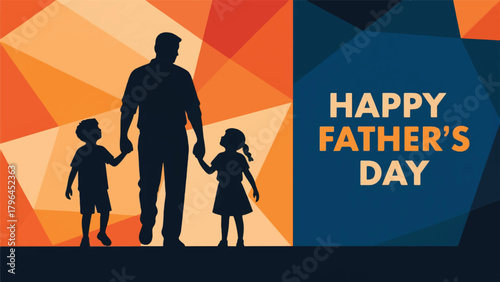 Happy Father's Day Illustration With A Silhouette Of A Father Holding His Two Children Vector Design Template