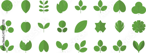 Green leaves, botanical icons, nature illustration, leaf shapes, foliage design, plant elements, eco symbols, organic texture, garden graphics, herbal motifs, leaf veins, natural forms