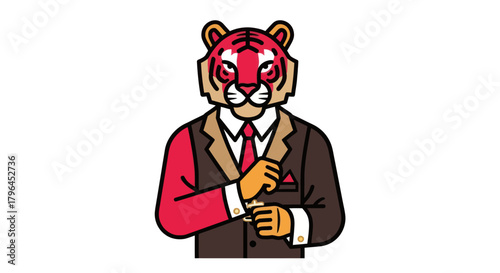 Stylized illustration of a tiger in a business suit isolated on white